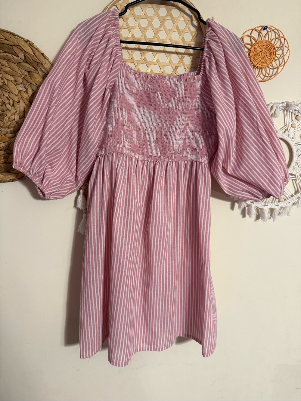 BiBi Pink & White Striped Puff-Sleeve Dress